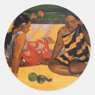 Pegatina Redonda Gauguin Polinesia Francesa Tahití Mujeres Pintura