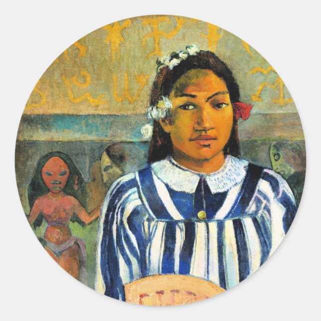 Pegatina Redonda Gauguin - Tehamana tiene muchos padres/antepasados (Anverso)