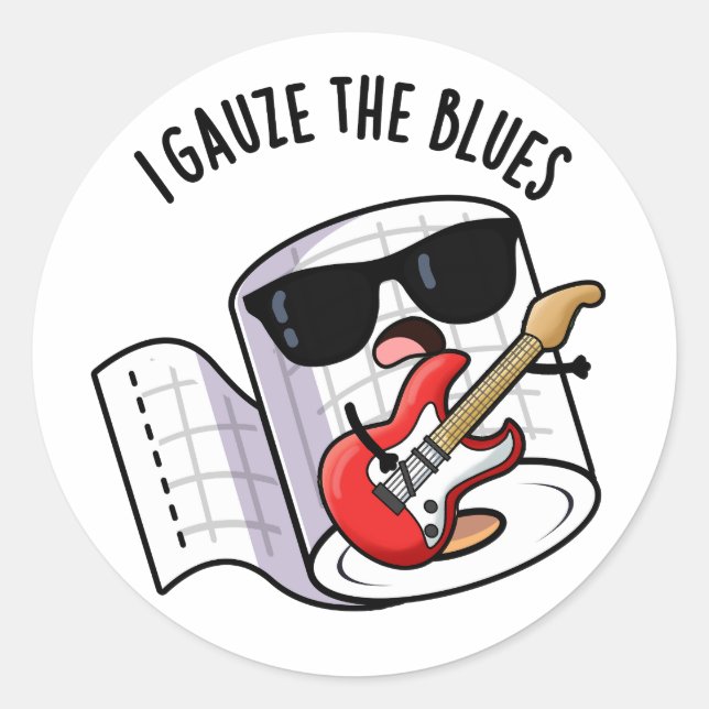 Pegatina Redonda Gauze The Blues Funny First Aid Pun (Anverso)
