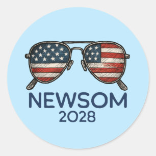 Pegatina Redonda Gavin Newsom 2028 Para Gafas De Sol Presidenciales