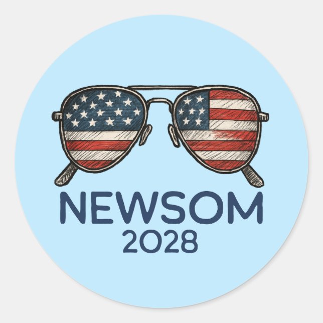 Pegatina Redonda Gavin Newsom 2028 Para Gafas De Sol Presidenciales (Anverso)