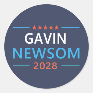 Pegatina Redonda Gavin Newsom 2028 Para Presidente