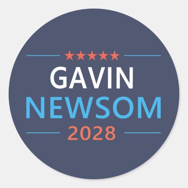 Pegatina Redonda Gavin Newsom 2028 Para Presidente (Anverso)