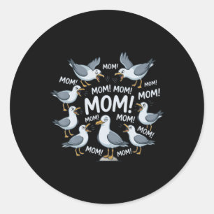 Pegatina Redonda Gaviota Divertida Mamá Mamá Vida Oceánica Día de l