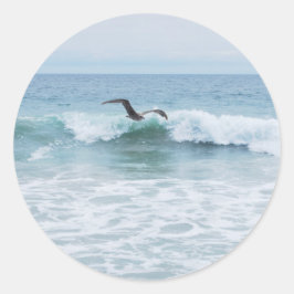 Pegatina Redonda Gaviota en la playa en California