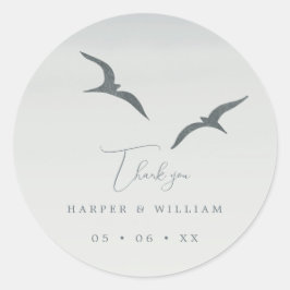 Pegatina Redonda gaviotas grises boda gracias