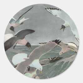 Pegatina Redonda Gaviotas sobre olas del océano por Louis Agassiz F