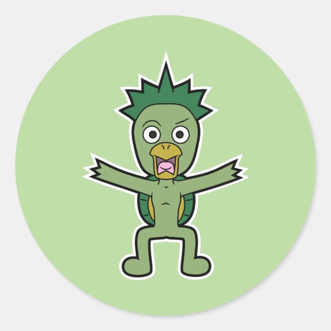 Pegatina Redonda Gawappa salvaje - Monstruo japonés Kappa Yokai (Anverso)