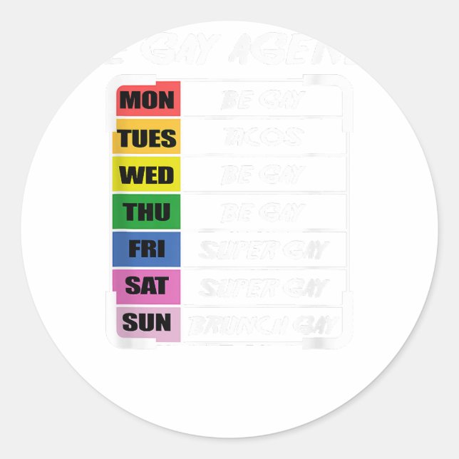 Pegatina Redonda Gay Agenda Gay O Lesbiana (Anverso)