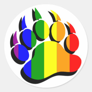 Pegatina Redonda Gay Bear garra arcoíris con sombra negra