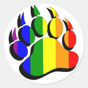 Pegatina Redonda Gay Bear garra arcoíris con sombra negra