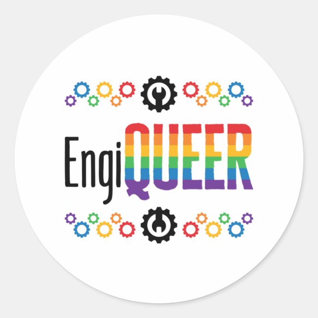 Pegatina Redonda Gay Engineer Engineering Engiqueer Pride Month (Anverso)