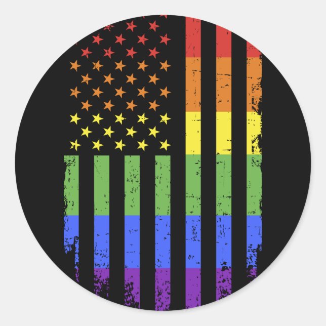 Pegatina Redonda Gay lesbian pride month rainbow US american flag (Anverso)