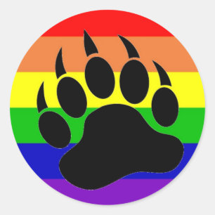Pegatina Redonda Gay Pride Bear Paw