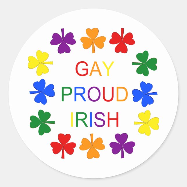 Pegatina Redonda Gay Proud Irlandés LGBT Rainbow Shamrock (Anverso)