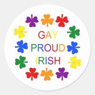Pegatina Redonda Gay Proud Irlandés LGBT Rainbow Shamrock