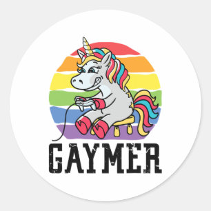 Pegatina Redonda Gaymer Gamer Unicornio Lgbtq Orgullo Gay Lqbt Lesb