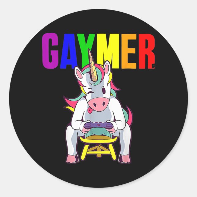 Pegatina Redonda Gaymer Gay Pride Bandera Gamer Video Juego LGBTQ (Anverso)