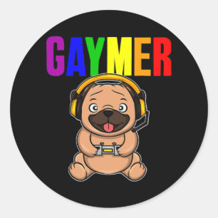 Pegatina Redonda Gaymer Gay Pride Bandera Gamer Videojuego LGBTQ Pe