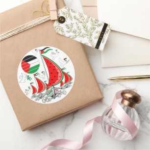 Pegatina Redonda Gaza: Barcos de la Flotilla de Sumuda por la Liber