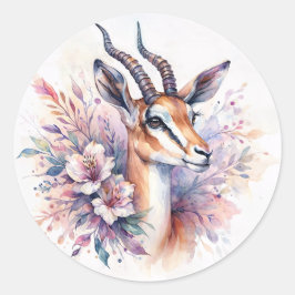 Pegatina Redonda Gazelle Floral Watercolor