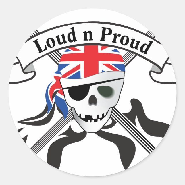 Pegatina Redonda GB Scull & Guitars (Anverso)