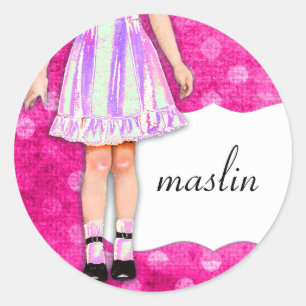 Pegatina Redonda GC Puestos rosa morado funky de muñeca chica Gir