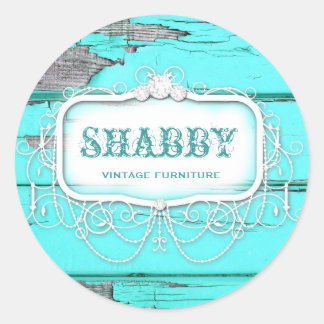 Pegatina Redonda GC Shabby Vintage Wood Aqua