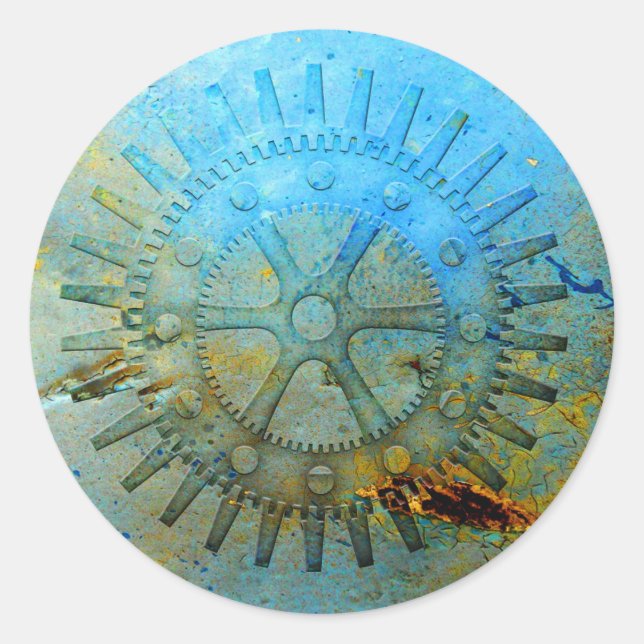 Pegatina Redonda Gears Steampunk (Anverso)