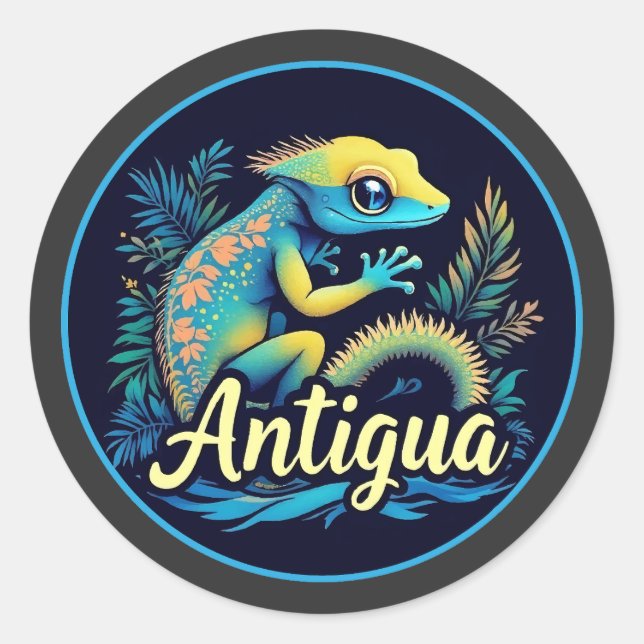 Pegatina Redonda Gecko caribeño de la isla Antigua (Anverso)