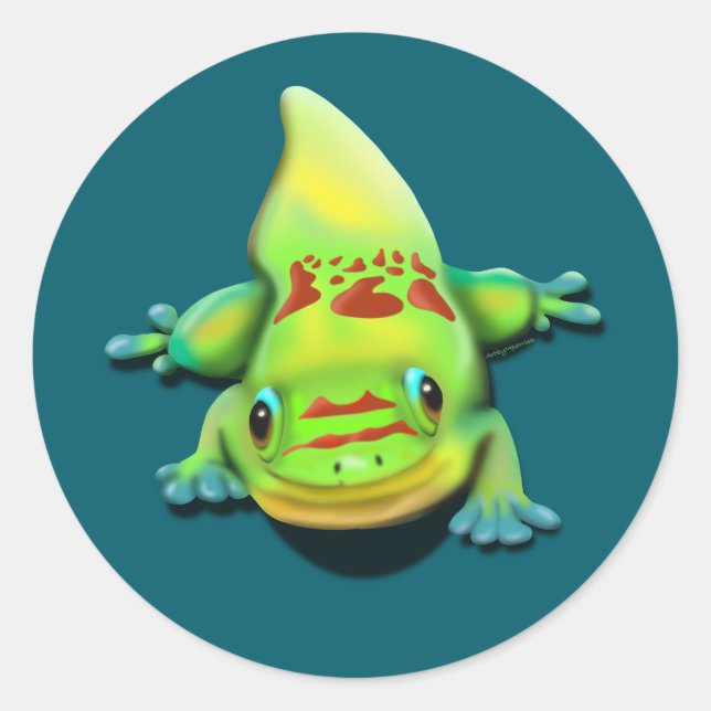 Pegatina Redonda Gecko del Día del Polvo Oro (Anverso)