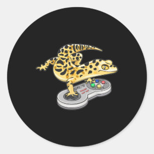 Pegatina Redonda Gecko Jugando Videojuego Lizard Reptiles Gamers