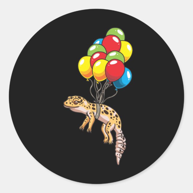 Pegatina Redonda Gecko leopardo con regalo de globos (Anverso)