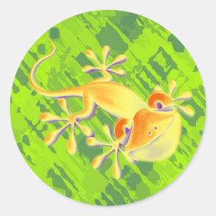 Pegatina Redonda Gecko sonriente - patrón verde