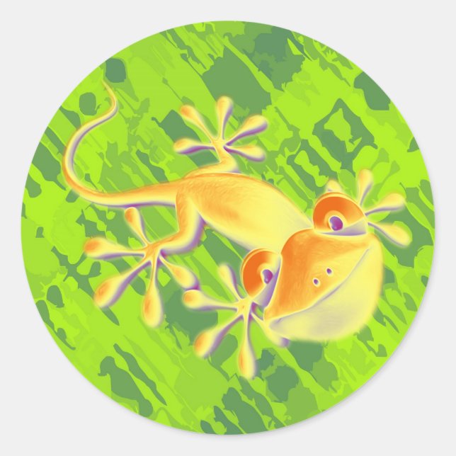 Pegatina Redonda Gecko sonriente - patrón verde (Anverso)