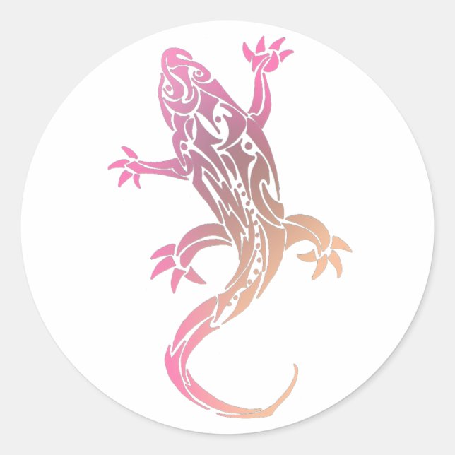 Pegatina Redonda Gecko tattoo rosado (Anverso)
