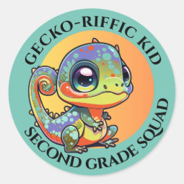 Pegatina Redonda Geco Colorido Adorable con Opciones de Texto Perso