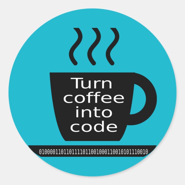 Pegatina Redonda Geek Coffee Addiction, programador de Guay (Anverso)