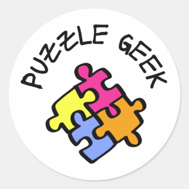 Pegatina Redonda Geek del rompecabezas (Anverso)