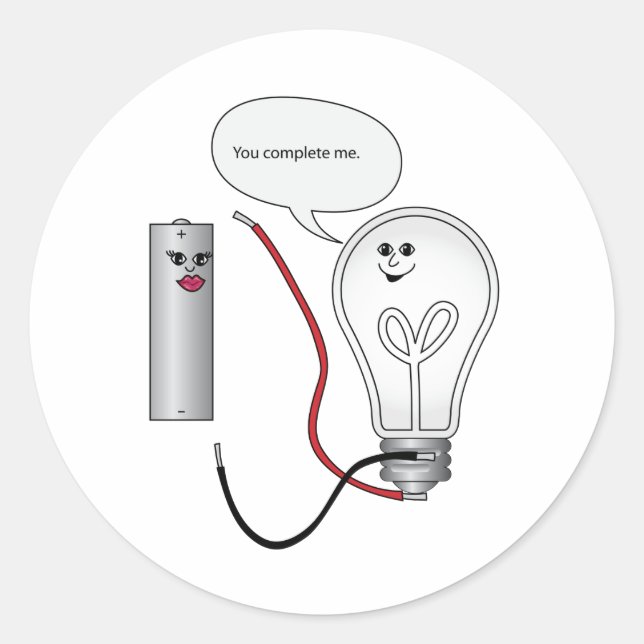 Pegatina Redonda Geek Love You Complete Me Electrical Circuit (Anverso)
