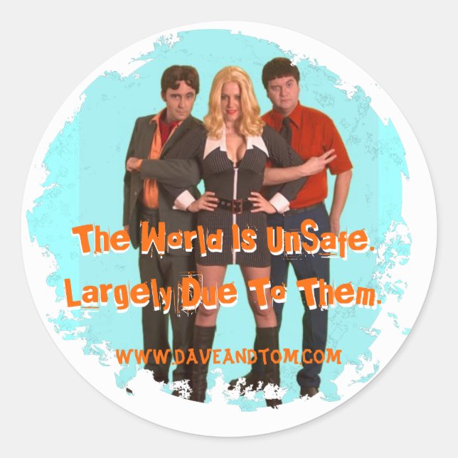 Pegatina Redonda Geeks De Seguridad: Foto De SVI Cast (Anverso)