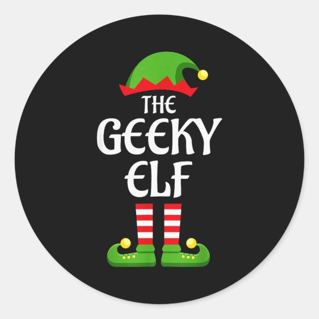 Pegatina Redonda Geeky Elf Family Matching Group Christmas Geek  (Anverso)