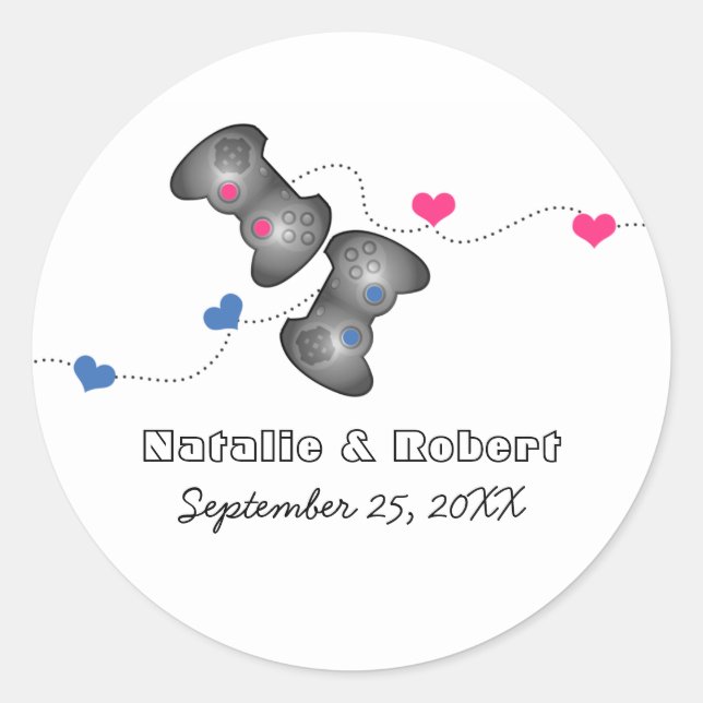 Pegatina Redonda Geeky Gamers Bodas Pegatinas (Anverso)