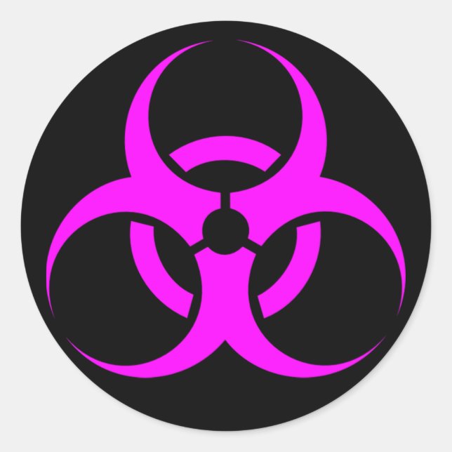Pegatina Redonda Geeky Pink Biohazard Rótulo (Anverso)