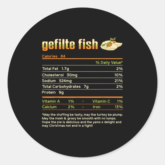 Pegatina Redonda Gefilte Fish Nutrition Facts Familiar Coincidiendo (Anverso)