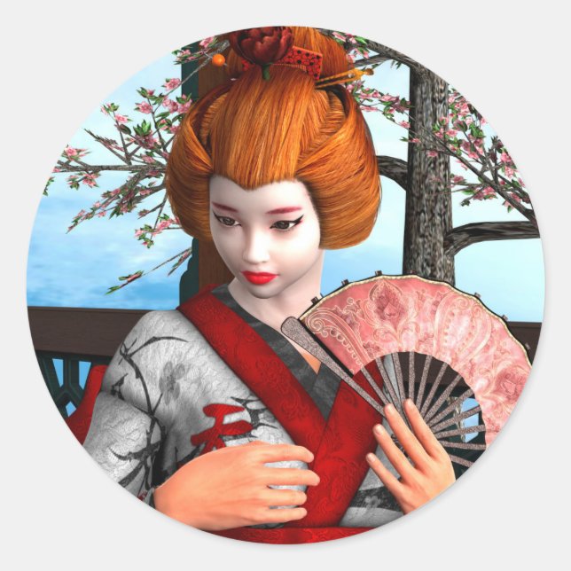 Pegatina Redonda Geisha (Anverso)