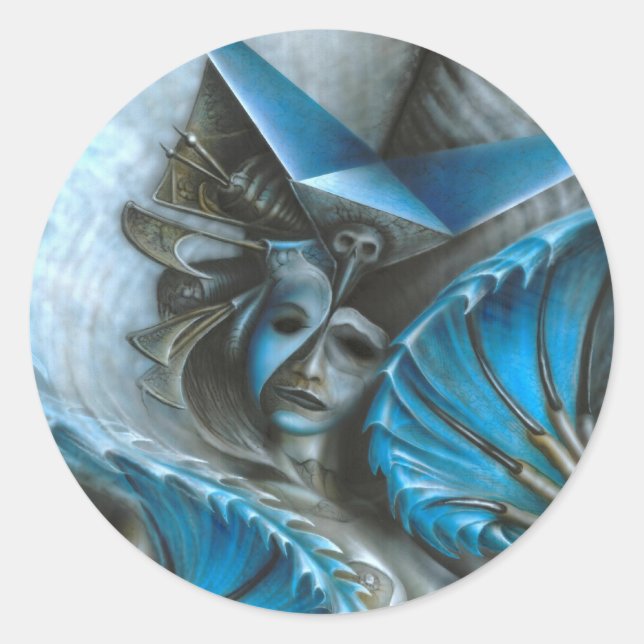 Pegatina Redonda Geisha en azul (Anverso)