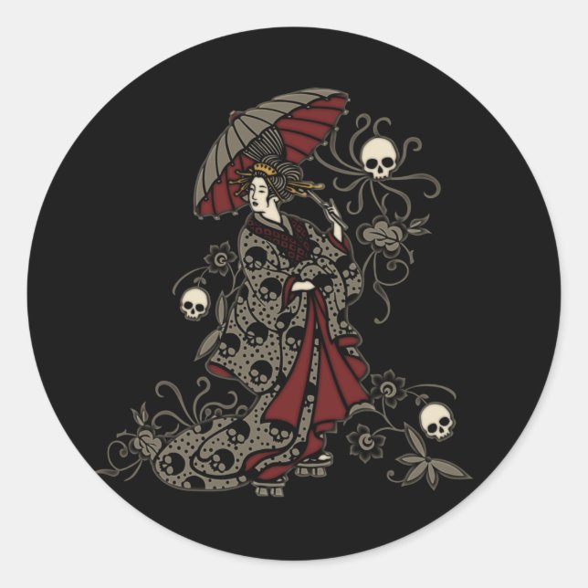 Pegatina Redonda Geisha gótica (Anverso)