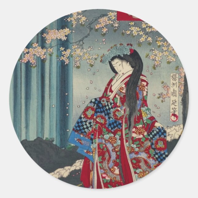 Pegatina Redonda Geisha Lady Japonesa Art Guay Classic (Anverso)