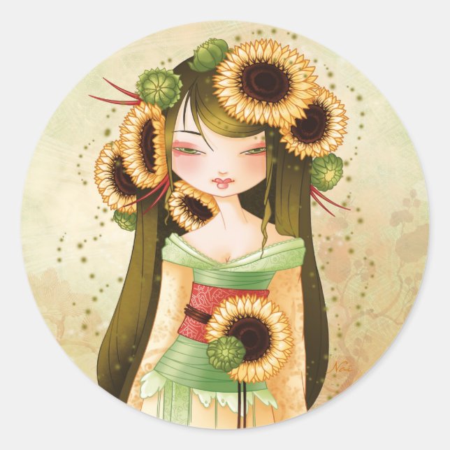 Pegatina Redonda Geisha Trounesol (Anverso)